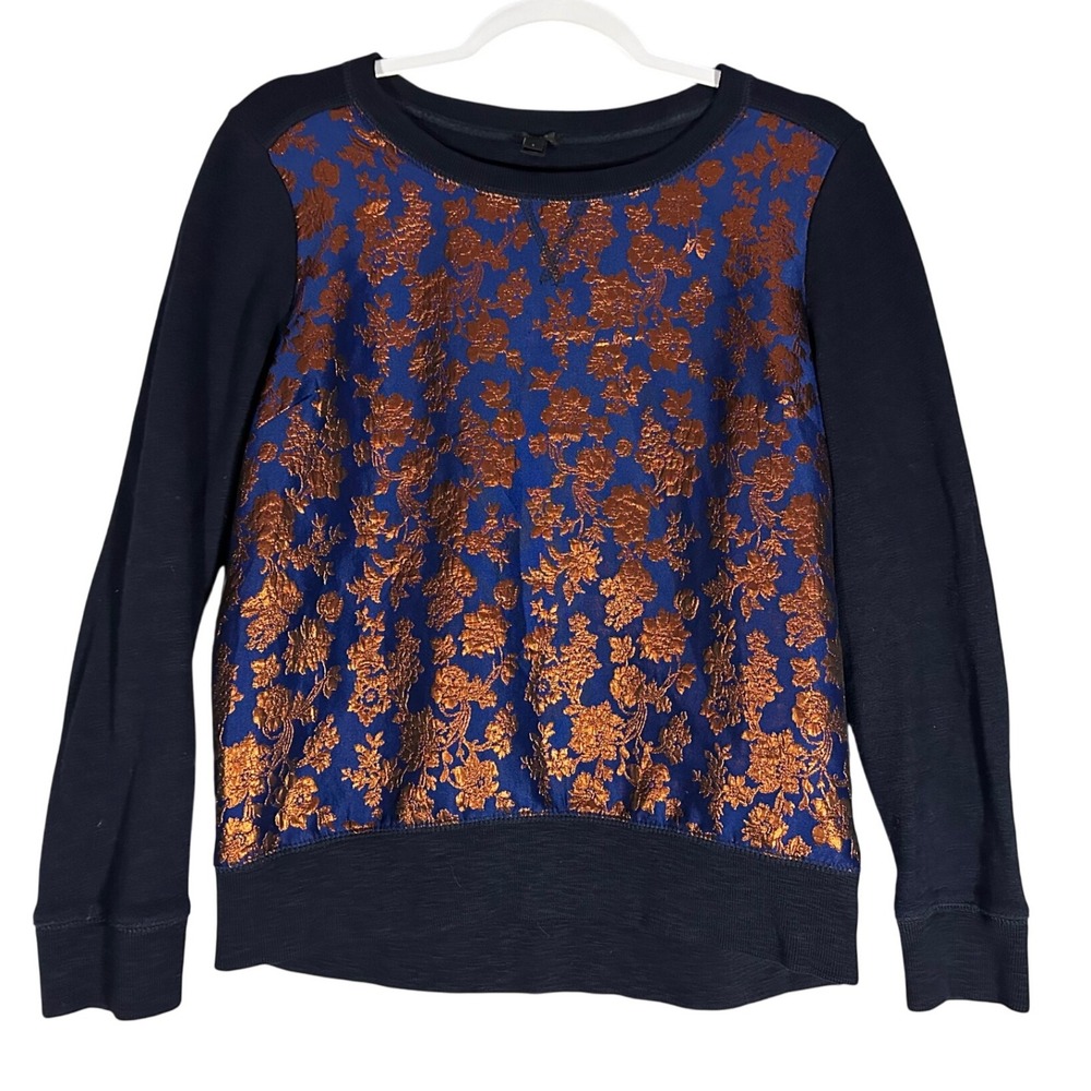 J Crew Brocade Metallic Floral Crewneck Sweatshirt Sz S Jacquard Shimmer Holiday